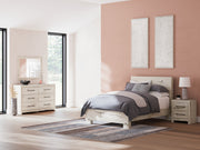 Lawroy Full Panel Bed with Mirrored Dresser and Nightstand in Light Natural from Ashley - Lara Furniture