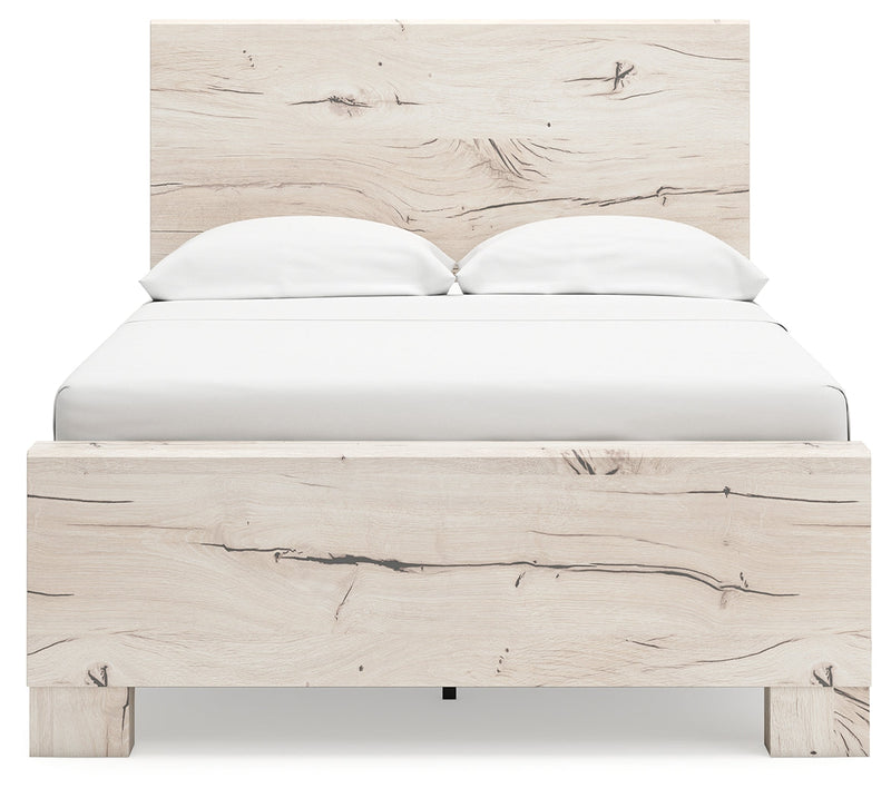 Lawroy Full Panel Bed with Mirrored Dresser, Chest and Nightstand in Light Natural from Ashley - Lara Furniture
