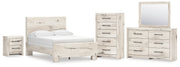 Lawroy Full Panel Bed with Mirrored Dresser, Chest and Nightstand in Light Natural from Ashley - Lara Furniture