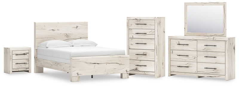 Lawroy Full Panel Bed with Mirrored Dresser, Chest and Nightstand in Light Natural from Ashley - Lara Furniture