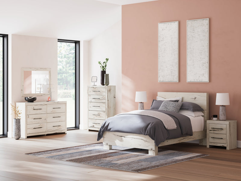 Lawroy Full Panel Bed with Mirrored Dresser, Chest and Nightstand in Light Natural from Ashley - Lara Furniture