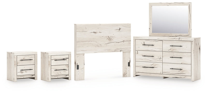 Lawroy Full Panel Headboard with Mirrored Dresser and 2 Nightstands in Light Natural from Ashley - Lara Furniture