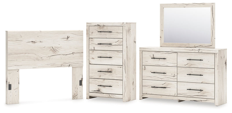 Lawroy Full Panel Headboard with Mirrored Dresser and Chest in Light Natural from Ashley - Lara Furniture