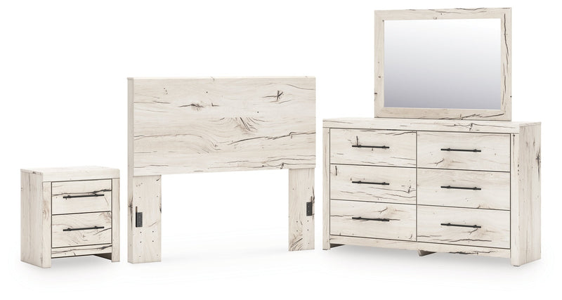 Lawroy Full Panel Headboard with Mirrored Dresser and Nightstand in Light Natural from Ashley - Lara Furniture