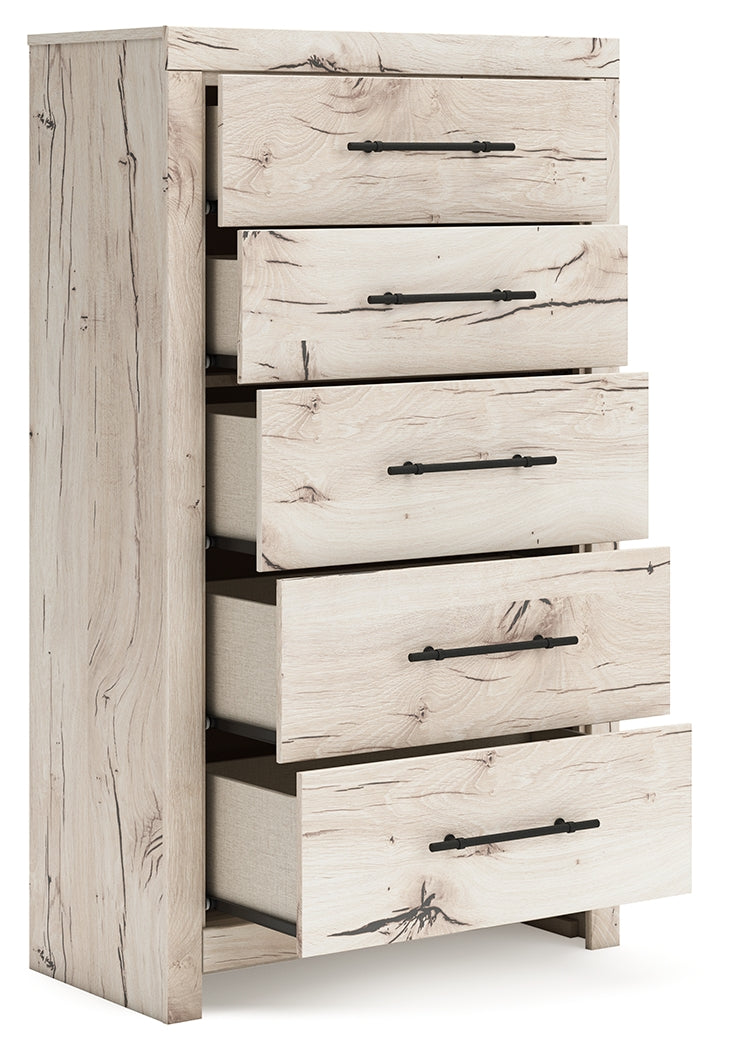 Lawroy Full Panel Headboard with Mirrored Dresser, Chest and 2 Nightstands in Light Natural from Ashley - Lara Furniture