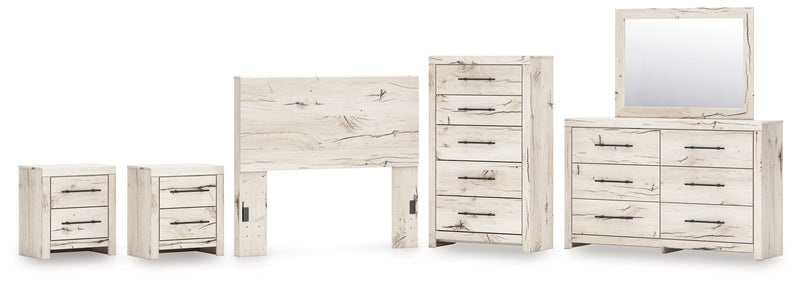Lawroy Full Panel Headboard with Mirrored Dresser, Chest and 2 Nightstands in Light Natural from Ashley - Lara Furniture