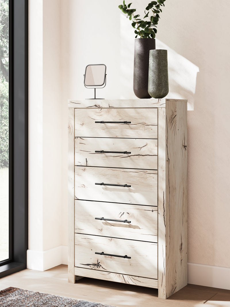 Lawroy Full Panel Headboard with Mirrored Dresser, Chest and 2 Nightstands in Light Natural from Ashley - Lara Furniture
