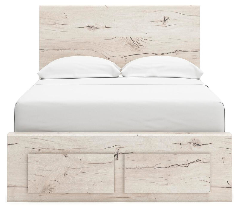 Lawroy Full Panel Storage Bed and 2 Nightstands in Light Natural - PKG020238