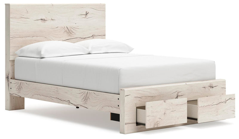 Lawroy Full Panel Storage Bed and 2 Nightstands in Light Natural - PKG020238