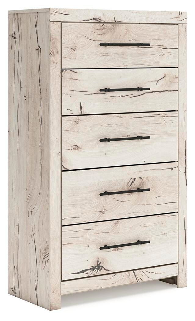 Lawroy Full Panel Storage Bed, Dresser, Mirror, Chest and Nightstand in Light Natural - PKG020235