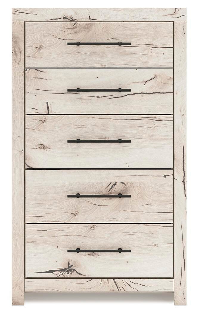 Lawroy Full Panel Storage Bed, Dresser, Mirror, Chest and Nightstand in Light Natural - PKG020235