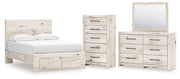 Lawroy Full Panel Storage Bed with Mirrored Dresser and Chest in Light Natural from Ashley - Lara Furniture