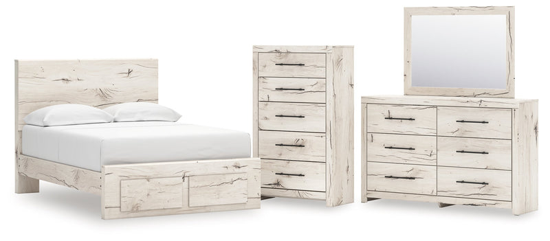 Lawroy Full Panel Storage Bed with Mirrored Dresser and Chest in Light Natural from Ashley - Lara Furniture