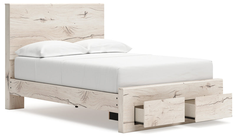 Lawroy Full Panel Storage Bed with Mirrored Dresser and Chest in Light Natural from Ashley - Lara Furniture
