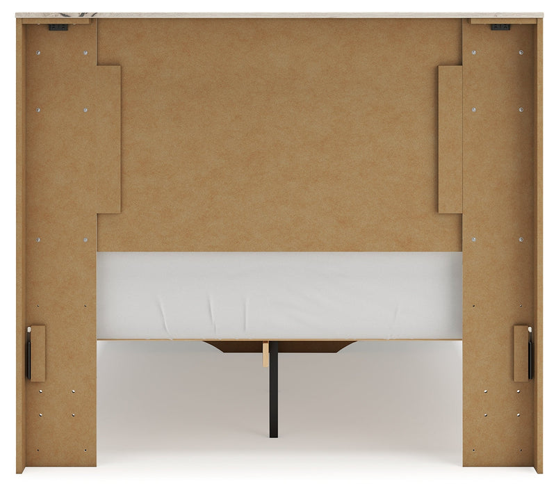 Lawroy Full Panel Storage Bed with Mirrored Dresser and Chest in Light Natural from Ashley - Lara Furniture