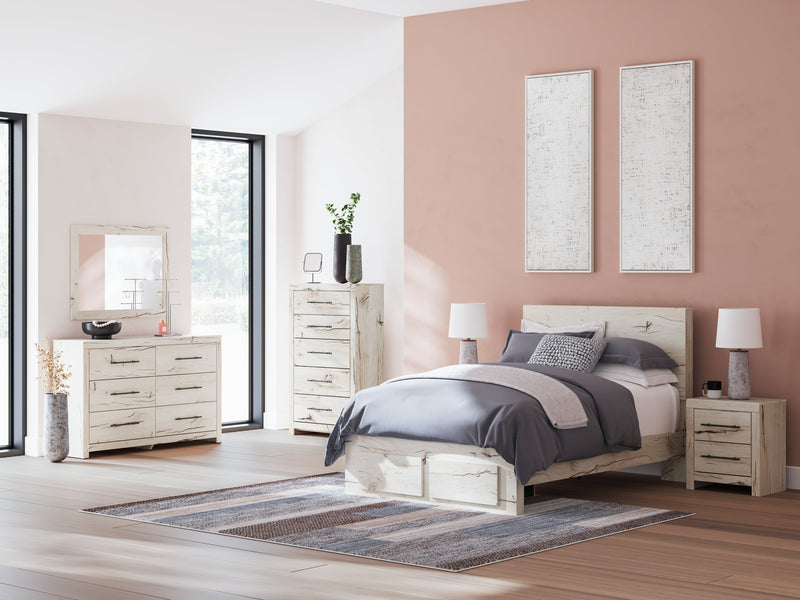 Lawroy Full Panel Storage Bed with Mirrored Dresser and Chest in Light Natural from Ashley - Lara Furniture