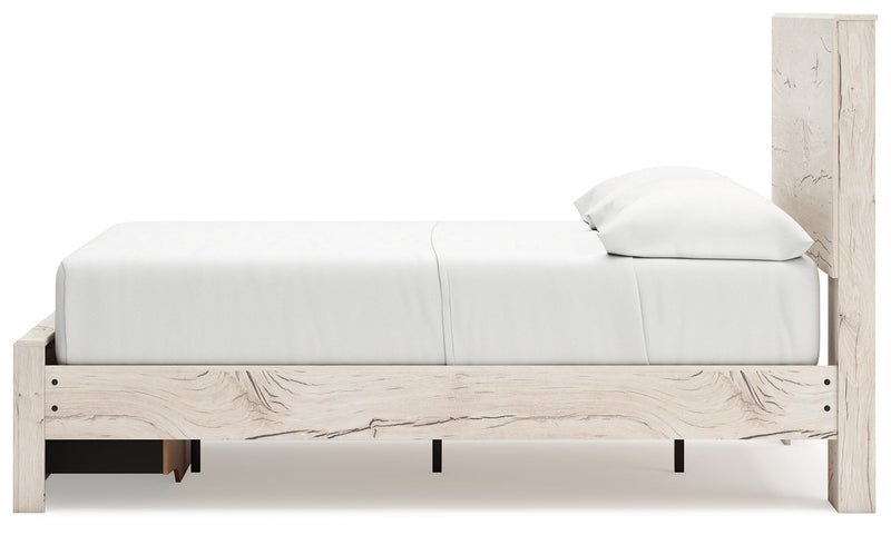 Lawroy Full Panel Storage Bed with Mirrored Dresser and Nightstand in Light Natural from Ashley - Lara Furniture
