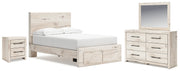 Lawroy Full Panel Storage Bed with Mirrored Dresser and Nightstand in Light Natural from Ashley - Lara Furniture