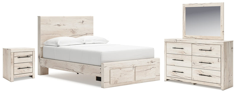 Lawroy Full Panel Storage Bed with Mirrored Dresser and Nightstand in Light Natural from Ashley - Lara Furniture