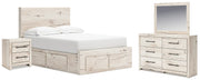 Lawroy Full Panel Storage Bed with Mirrored Dresser and Nightstand in Light Natural from Ashley - Lara Furniture