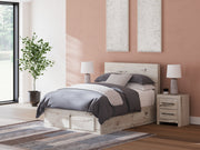 Lawroy Full Panel Storage Bed with Mirrored Dresser and Nightstand in Light Natural from Ashley - Lara Furniture