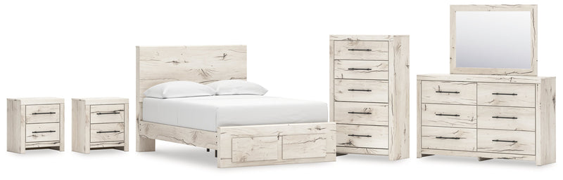 Lawroy Full Panel Storage Bed with Mirrored Dresser, Chest and 2 Nightstands in Light Natural from Ashley - Lara Furniture