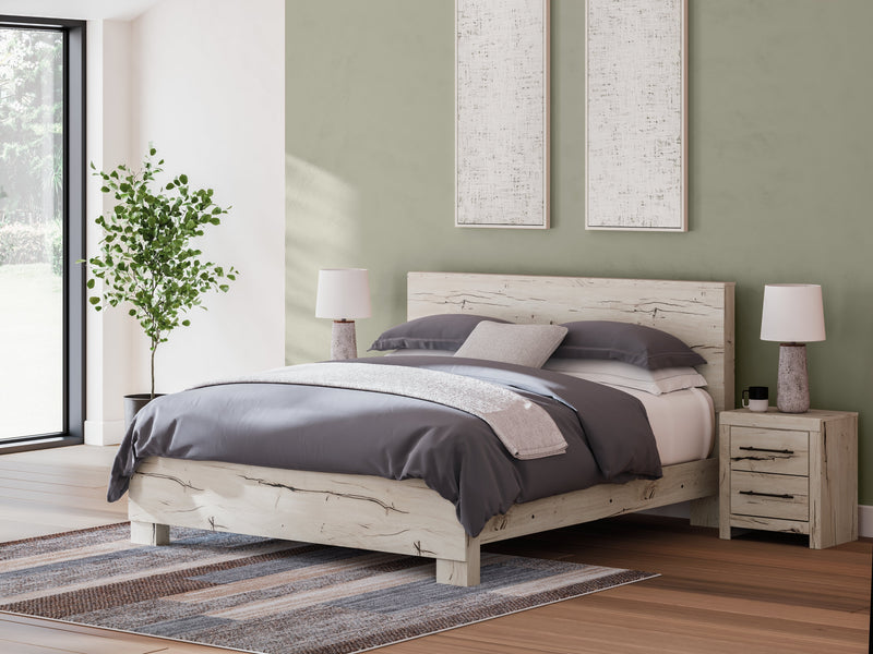 Lawroy King Panel Bed with 2 Nightstands in Light Natural from Ashley - Lara Furniture