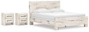 Lawroy King Panel Bed with 2 Nightstands in Light Natural from Ashley - Lara Furniture