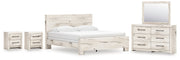Lawroy King Panel Bed with Mirrored Dresser and 2 Nightstands in Light Natural from Ashley - Lara Furniture
