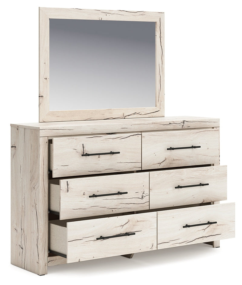 Lawroy King Panel Bed with Mirrored Dresser and 2 Nightstands in Light Natural from Ashley - Lara Furniture