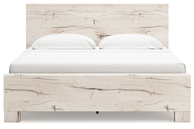 Lawroy King Panel Bed with Mirrored Dresser and 2 Nightstands in Light Natural from Ashley - Lara Furniture