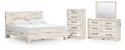 Lawroy King Panel Bed with Mirrored Dresser and Chest in Light Natural from Ashley - Lara Furniture