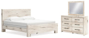 Lawroy King Panel Bed with Mirrored Dresser in Light Natural - PKG020167