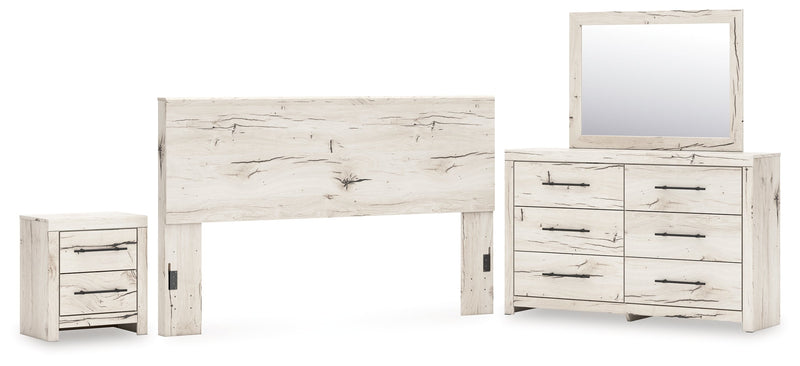 Lawroy King Panel Headboard with Mirrored Dresser and Nightstand in Light Natural from Ashley - Lara Furniture