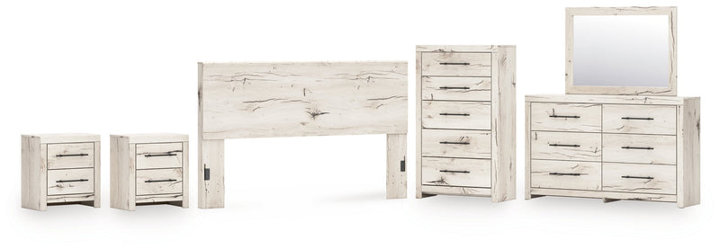 Lawroy King Panel Headboard with Mirrored Dresser, Chest and 2 Nightstands in Light Natural from Ashley - Lara Furniture