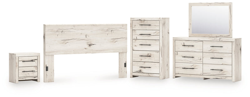 Lawroy King Panel Headboard with Mirrored Dresser, Chest and Nightstand in Light Natural from Ashley - Lara Furniture