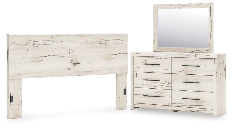 Lawroy King Panel Headboard with Mirrored Dresser in Light Natural from Ashley - Lara Furniture