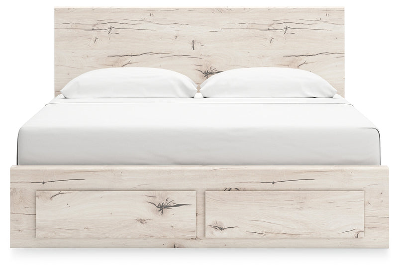 Lawroy King Panel Storage Bed with 2 Nightstands in Light Natural from Ashley - Lara Furniture