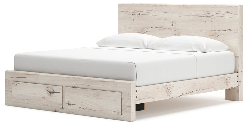 Lawroy King Panel Storage Bed with 2 Nightstands in Light Natural from Ashley - Lara Furniture