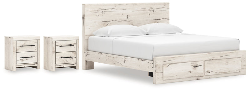 Lawroy King Panel Storage Bed with 2 Nightstands in Light Natural from Ashley - Lara Furniture