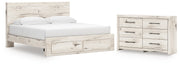 Lawroy King Panel Storage Bed with Dresser in Light Natural from Ashley - Lara Furniture
