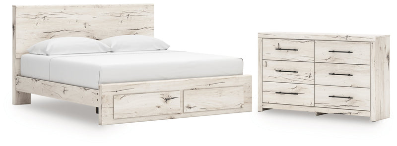 Lawroy King Panel Storage Bed with Dresser in Light Natural from Ashley - Lara Furniture