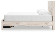 Lawroy King Panel Storage Bed with Mirrored Dresser and 2 Nightstands in Light Natural from Ashley - Lara Furniture