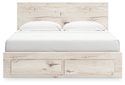 Lawroy King Panel Storage Bed with Mirrored Dresser and 2 Nightstands in Light Natural from Ashley - Lara Furniture