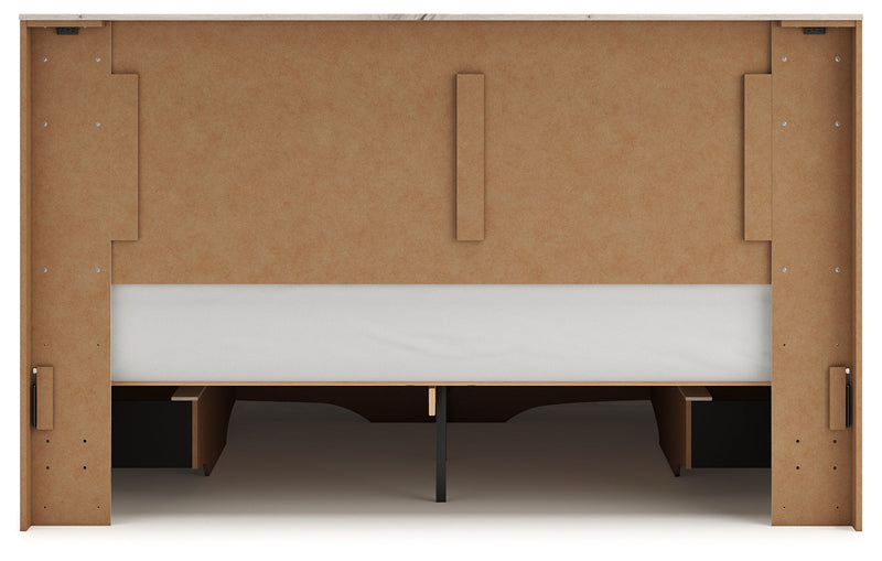Lawroy King Panel Storage Bed with Mirrored Dresser and Nightstand in Light Natural from Ashley - Lara Furniture