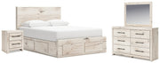 Lawroy King Panel Storage Bed with Mirrored Dresser and Nightstand in Light Natural from Ashley - Lara Furniture