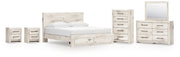 Lawroy King Panel Storage Bed with Mirrored Dresser, Chest and 2 Nightstands in Light Natural from Ashley - Lara Furniture