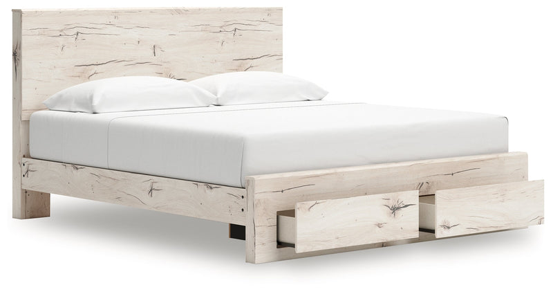 Lawroy King Panel Storage Bed with Mirrored Dresser, Chest and 2 Nightstands in Light Natural from Ashley - Lara Furniture