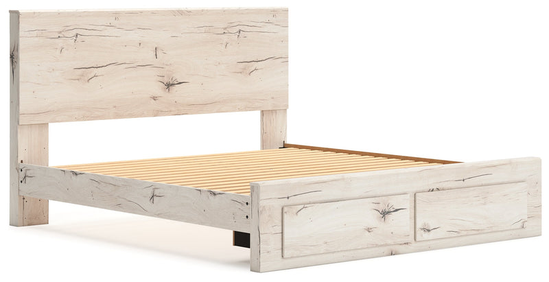 Lawroy King Panel Storage Bed with Mirrored Dresser, Chest and 2 Nightstands in Light Natural from Ashley - Lara Furniture