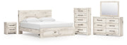 Lawroy King Panel Storage Bed with Mirrored Dresser, Chest and Nightstand in Light Natural from Ashley - Lara Furniture